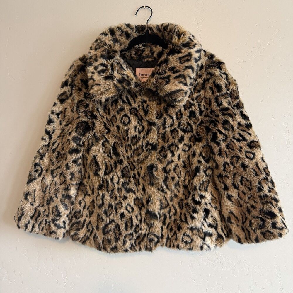 Juicy Couture Leopard Cheetah Print Faux Fur Coat Womens Size S Y2K